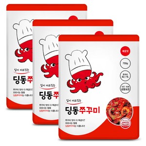 딩동쭈꾸미 750g 3인분 (무료배송) 집들이 술안주 캠핑 밀키트 양념쭈꾸미볶음, 02.매운맛 (750g/3인분) x 3팩, 3개