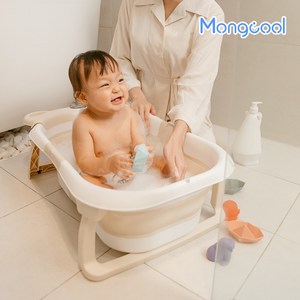 몽쿨 스마트 온도계 접이식 아기욕조, 크림아이보리
