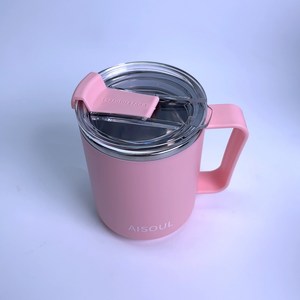 AISOUL 머그컵 사무실용 가벼운 머그 450mL 손잡이 있는 물컵 뚜껑 밀폐성 좋고 보온 효과가 있는 머그 텀블러, 핑크, 1개