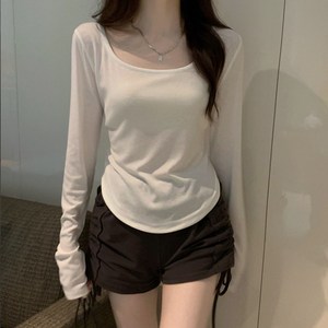 루나글램 U넥 긴팔티 크롭티