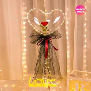 마켓트월 LED 풍선 장미 꽃다발 이벤트 diy, 1개, 레드