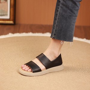 AOKADA 반편 샌들 통굽 소가죽 여자 여름 플랫 슈즈