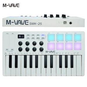 M-VAVE 블루투스 백라이트 트리거 패드 25 키 USB MIDI 키보드 컨트롤러 8 RGB 드럼 SMK25 미디 컨트롤러, 01 white, 한개옵션0