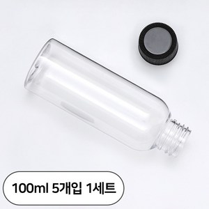 단마개 공병 PET 용기 투명 플라스틱 여행용 소분 5개, 1세트, 100ml