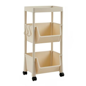 구디즈 스탠드형 이동식 3단 선반 트롤리 베이지