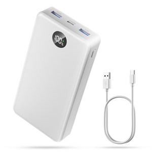 UOOFON 고속충전 대용량 보조배터리 30000mAh PD 22.5W QC3.0 잔량표시 멀티단자 + 20W C타입 케이블, 화이트-30000mAh, P1