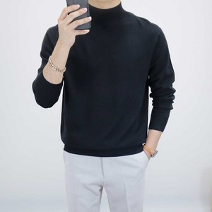 로코비전 부드러운 캐시미어 반폴라 니트 남자 오버핏 폴라 스웨터