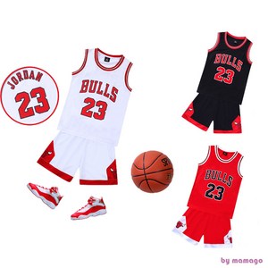 마마고 시카고 조던 어린이 농구복 상하 세트 넘버 23번 유소년 농구단체복, 화이트, 1개