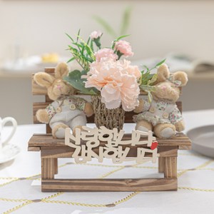 러블리 토끼인형 카네이션 꽃바구니 테이블 장식 set 20cm 어버이날 스승의날 조화 꽃 소품, 1p