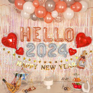 로나파티 HELLO 연말 홈 파티 16종 세트 풍선 용품, 9 HELLO 로즈+숫자 실버 SET