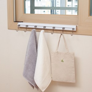웰렉스 창틀옷고리 (가로 30CM ~ 100CM + 옷고리), CU506(레일 50CM + 옷고리 6개), 1개