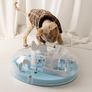 [한정세일]PET MOMENT 고양이 먹이퍼즐 난이도조절 미로 간식 정난감 퍼즐노즈워크 IQ 분리불안 비만방지, 베이비 블루, 1개