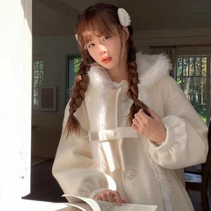 ANYOU 데일리 하프 모직 코트 박시 후드 모직 코트