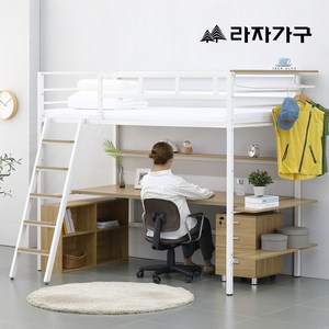 라자가구 북까페 침대가드 좁은방 벙커 키즈 초등학생 성인 아이 철제 책상 이층침대, 슈퍼싱글/블랙