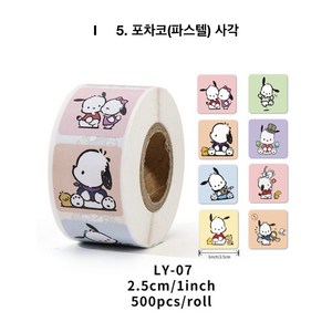 산리오 롤스티커 500P 사각, 1롤, 5. 포차코(파스텔) 사각