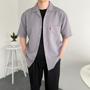 남자 오버핏 폴리 린넨 구김없는 오픈카라 반팔 셔츠 남방(12COLOR)