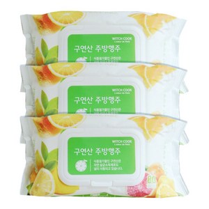 세균 싹 찌든 때 구연산 주방행주 1팩x3팩 구연산 주방 물티슈 살균소독 물티슈 행주, 3개