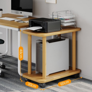 따다랑 무타공 본체 받침대 이동식 컴퓨터 2단 선반 프린터 수납 바퀴 PC, 원목