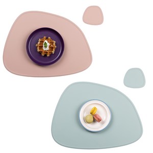 인콕 실리콘 티코스터 테이블매트 2종세트, 인디핑크, 스카이블루, 42.5 x 32 cm