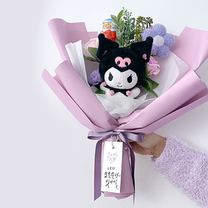꽃마리 산리오 인형 꽃다발 입학식 졸업식 꽃다발 학예회 시나모롤 꽃다발, 1개, 쿠로미+킨더+캘리택