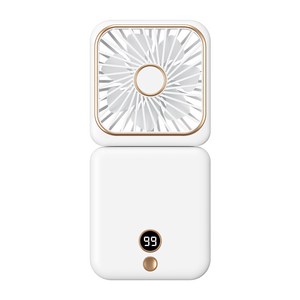PPEAT 스퀘어 미니선풍기 탁상용 무선 휴대용 USB 선풍기 휴대용선풍기+보조배터리+화장대거울+핸드폰거치대 4in1 손풍기, 화이트, 5000mAh