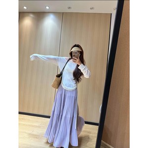 ANYOU 롱스커트 치마데일리 여성치마 치마 미디스커트 화이트롱스커트