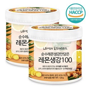 푸른들판 무설탕 100% 레몬 생강 분말 차 진저레몬티 껍질째 담은 레몬 국산생강 가루 파우더, 2개, 120g