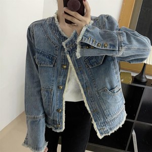 봄 가을 여성 수술 태슬 워싱 슬림 데님 청 자켓 코트