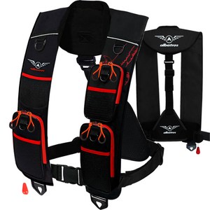 알바트로스 쓰리포켓 자동팽창식 구명조끼 KC-블랙 수분감지 책임보험 가입 FREE 사이즈, 블랙