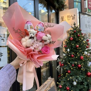 킨더조이 수국 목화 비누꽃다발 생일 유치원 어린이집 졸업식 연주회 학예회 선물, 오렌지 꽃다발