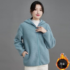 ROYALBELLE 여성 심플 뽀글이 후드 집업 자켓 데일리 베이직 가디건 외투 캐주얼룩 V81018