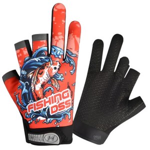 멘버 3컷 낚시장갑 양손착용 미끄럼방지, 레드, 1개