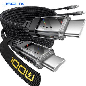 JSAUX 1+1 C to C타입 100W 투명 초고속 충전케이블 데이터전송 가능, 2개입, 블랙, 1m