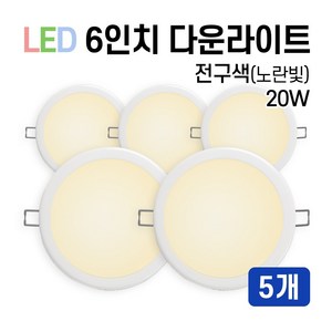 라인조명 LED 에코 6인치 다운라이트 15W 20W (주광/전구/주백), 전구색(노란빛), 5개