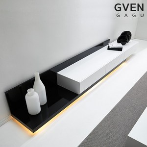 GVEN 지벤 노르마니 LED 익스텐션 모던 거실장 서랍/수납장>>TV장/거실장, 화이트블랙(콘센트위치는 배송메모란에)