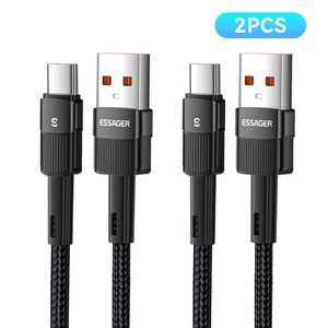 Essage 고급형 100W C타입 to USB 초고속충전 케이블 iphone 16 충전 지원, 2개, 블랙, 2m