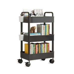 마벨인홈 공간활용 이동식 슬림 책장 감성 트롤리, 3단, 블랙