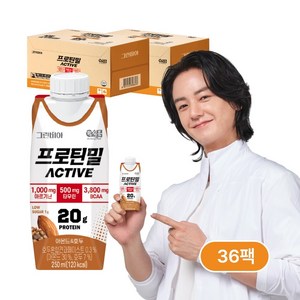 그린비아 프로틴밀 액티브 아몬드와호두 단백질음료, 36개, 250ml
