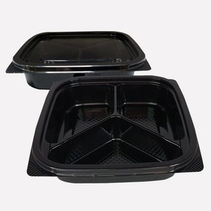 사각찬용기150-3칸(투명/검정)TY-150[200개/400개] - 사각찬용기/반찬포장/일회용샐러드통/투명도시락/일회용반찬통/찬용기/베이킹포장/사각샐러드용기, 1개, 블랙, 200개