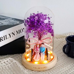 더라임코리아 LED 플라워 유리돔 4종 커플 무드등 프리저브드 비누꽃, 보라색
