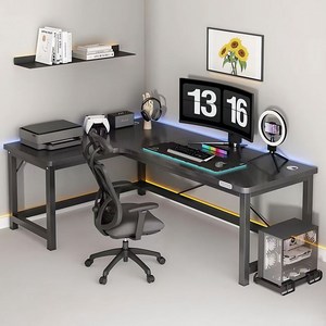 유니홈 L자 확장형 고급 컴퓨터 게이밍 책상 데스크, 고급 블랙