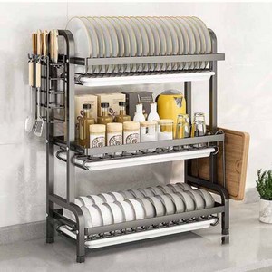 솔리데 2단 3단 식기 건조대 그릇 싱크대 설거지 정리대, 확장형 (AMKIT-0001), 블랙/블랙