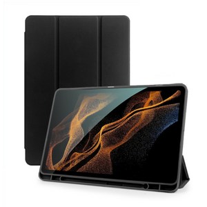 로랜텍 실리콘 펜슬 수납 스마트 커버 태블릿PC 케이스, 블랙