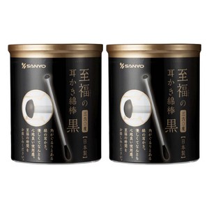 SANYO 시후쿠 360도 귀이개 면봉 블랙, 2개, 100개입