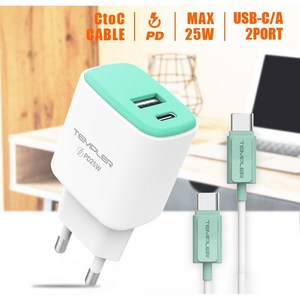 갤럭시A34고속충전기 USB 2PORT CtoC타입 케이블포함 25W, 1개