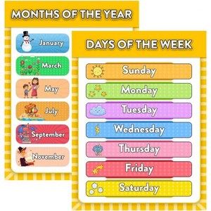 유아 및 아이들를 위한 미취학 포스터 2Pc Days of the Week Poste and Months Yea UNFRAMED 12 16인치 WTPOST2PACK