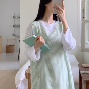 파티굿즈 체크 앞치마 빅사이즈 유치원 어린이집 교사, 1개, 그린