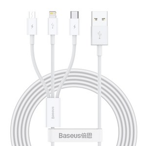 베이스어스 Superior 3.5A 고속 충전 케이블 usb to 마이크로/c타입/라이트닝, 화이트, 1개, 1.5m