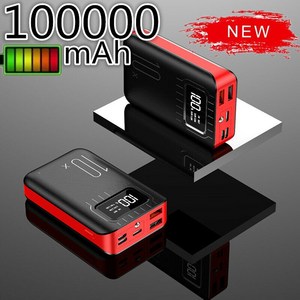 100000mAh 전원 은행 2 USB Type-C 외부 배터리 휴대용 휴대 전화 충전기 미니 전원 은행 새로운 편리한 전원 은행, 검정 및 빨강