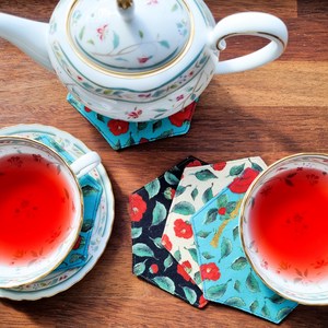 동백꽃 티코스터 컵받침 4개 set, 파랑 4개, 파랑 4개